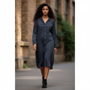 GAP Navy Blue Chevron Print Shirt Dress Size M Silky Oversized Tunic Roomy Work